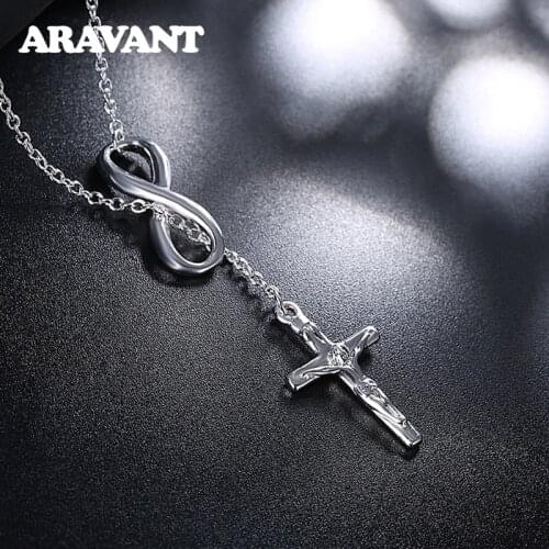 925 Silver Long Cross Pendant Necklace Chains For Women Men Silver Jewelry Gifts