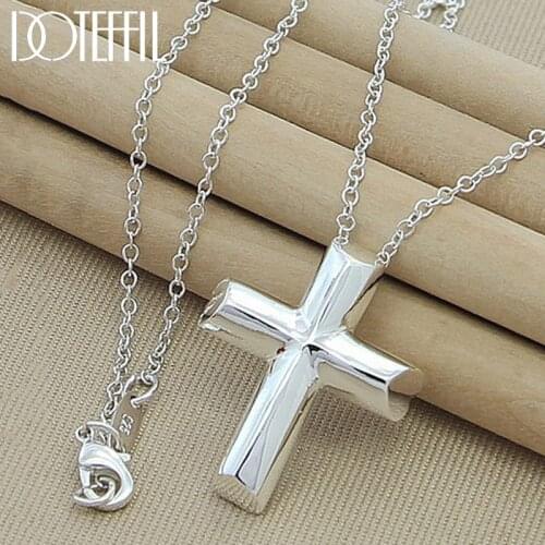 DOTEFFIL 925 Sterling Silver 18 Inch Chain Cross Pendant Necklace For Woman Fashion Wedding Engagement Party Charm Jewelry