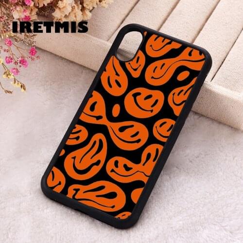 Iretmis 5 5S SE Phone Cover Case for iPhone 6 6S 7 8 Plus X Xs XR 11 12 Mini Pro Max Orange Dripping Trippy Melting Smiley Face