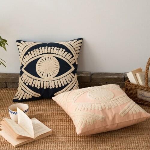 Embroidery Ivory Navy Cushion Cover 45x45cm Cotton Thread Home Decorative Throw Pillow Cover 45x45cm Pink Art Decor Pillowcase