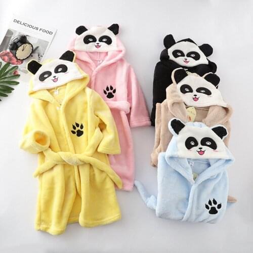 Baby clothes autumn and winter flannel home clothes bathrobe boy girl pajamas cartoon bear hooded nightgown baby clothes 2-12Y