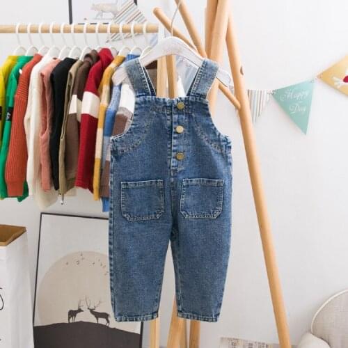 Boys and Girls Denim Overalls Childrens Fashion Suspender Pants 2019 Autumn New Baby Strap Pants Boys Trousers Girls Jeans 2-7Y