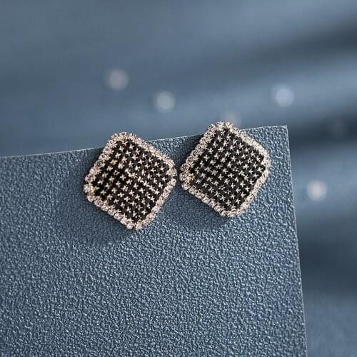 FACEINS Korean Earrings Geometric earrings For Women Square Black Rhinestone Earrings Female Earrings Statement Ear Jewelry