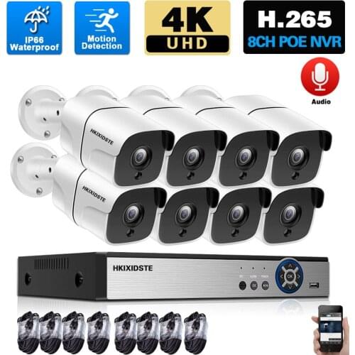IP CCTV Camera Security System Kit 4K HD POE 8CH NVR Kit Outdoor Waterproof IR Night Vision Video Surveillance Camera System Set