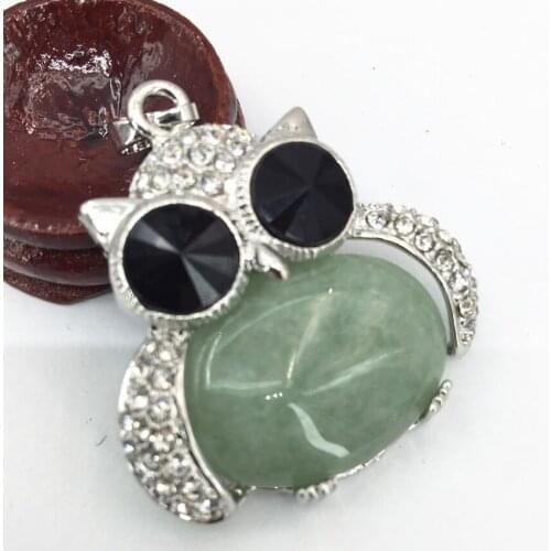 Exquisite owl shape pendant 33*35mm 3 style natural tiger eye stone crystal chalcedony inlay charms jewelry accessories B3065