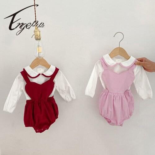 Engepapa Newborn Baby Girls Corduroy Jumpsuit+Cotton Long Sleeve T-shirt Spring Autumn Infant Baby Girls Bodysuits