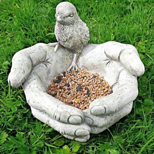 Hand-Shaped Bird Bath Feeder Creative Resin Bird Feeder Outdoor Garden Decorations Ornaments For Patio Porch Pathway Yard