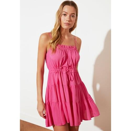 TRENDYOLMİLLA Fuchsia Binding Detailed Shirred Dress