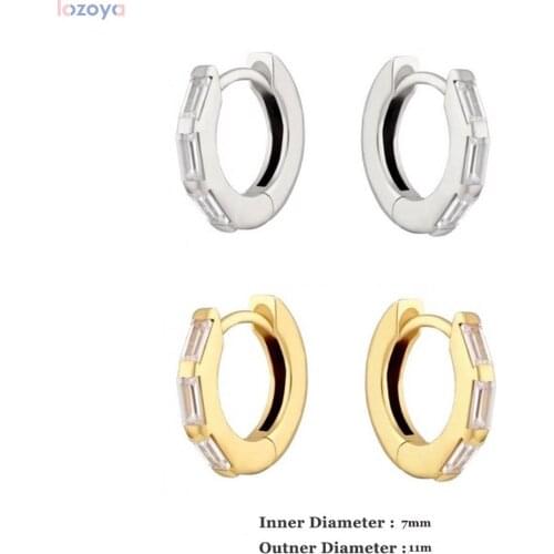 Lozoya 925 Sterling Round Ring Clips Loops Silver Mini Hoops 7mm Huggies Circle Piercing Zircon CZ Pave Popular Jewelry