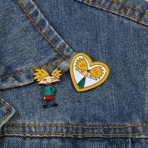 Cartoon Figure Cool Boy Brooch Creative Comic Arnold Ename Pins Denim Jackets Collar Badges Lapel Pin Cute Jewelry Gift for Kids