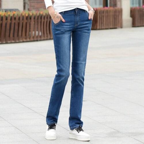 Lguc.H Women Straight Jeans 2021 Stretch Female Classic Pants Fashion Korean Trouser for Girls Jean Pantalon Femme Blue 26 34 XS