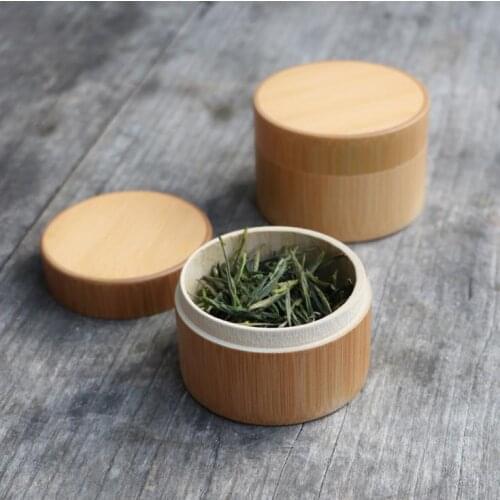 50pcs Mini Round Bamboo Tea Box Portable Handmade Natural Tea Jar Storage Holder Matcha Container Organizer Tea Caddies SN3764