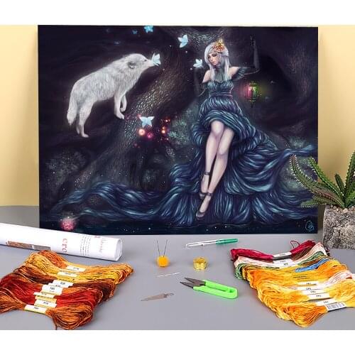 Cartoon Girl Woman Printed Canvas 11CT Cross-Stitch Complete Kit DIY Embroidery DMC Threads Knitting Handicraft Craft Sales