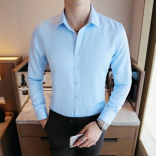 Mens business long-sleeved shirts fashion solid color high-quality brand formal shirts men slim office professional shirts 5XL