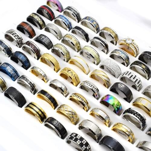 20 Pieces Mix Style Fashion Stainless Steel Rings For Men and Women Heart Stripe Round Bulk Punk Statement Rings Wholesale