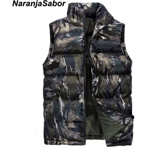 NaranjaSabor Mens Sleeveless Vest Winter Fashion Male Cotton Vest Men Stand Collar Camouflage Waistcoats Plus Size 6XL N714