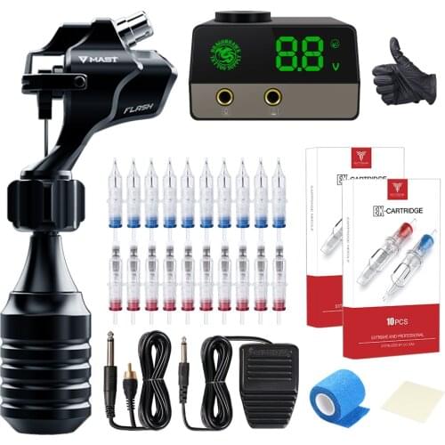 Mast Flash Tattoo Machine Kit Powerful Motor Tattoo Rotary Makeup LCD Power Cartridge Needles Supplies