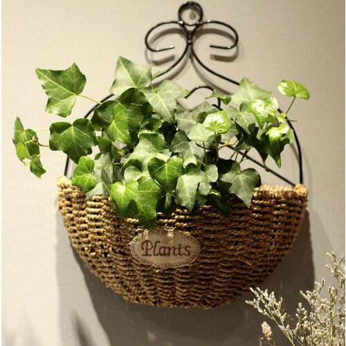 Wall Hanging Hand Straw Woven Flower Storage Basket Organizer Home Garden Decor Flower Home Pot panier osier basket for toys