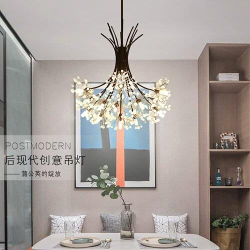 Dandelion Flower Lamp Nordic Metal Crystal Chandelier Lighting Gold Black Art Designer Atmosphere Study Dining Room Living Room