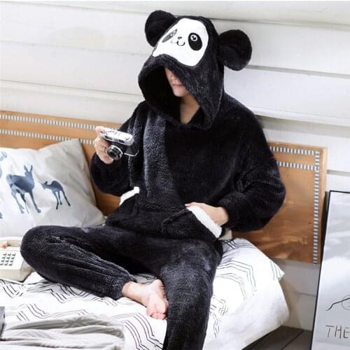 Pajamas for men sleepwear mens flannel cartoon winter sleep suit pajama set male mens pyjamas warm for sleeping nightwear