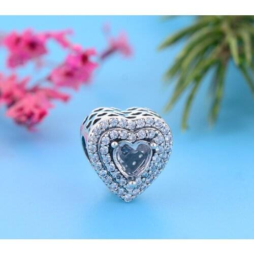 Fit Original Charm Bracelet Authentic 925 Sterling Silver Heart Shape CZ Stone Bead For Women Valentine Reflexion Berloque 2021
