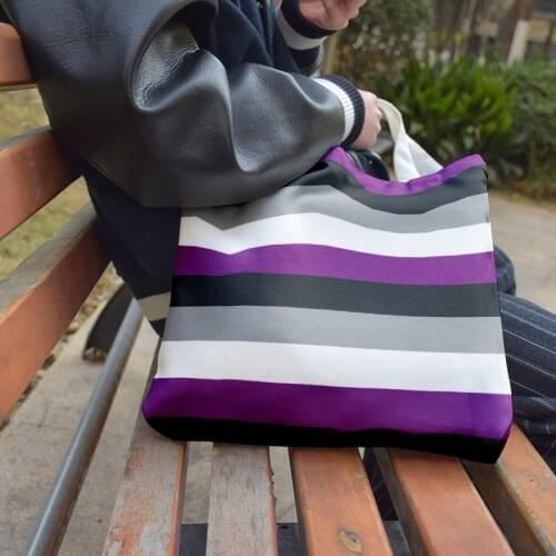 New Arrival Striped Women Canvas Bag Rainbow Color Handbag For Girls High Quality Unisex Shoulder Bag Reusable ECO Shopping Bag