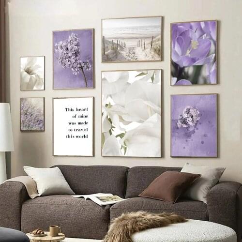 Simple Purple White Flower Canvas Poster Scenery Lavender Lily Magnolia Painting Wall Art Nordic Aesthetic Home Decor Ling Room