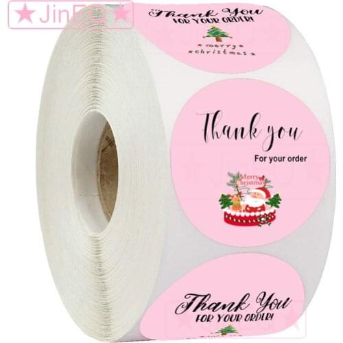 Pink Thank You Stickers for your order 500pcs Circle Christmas Holiday Sticker Roll for Bakery, Gift Tag, Card Business Stickers