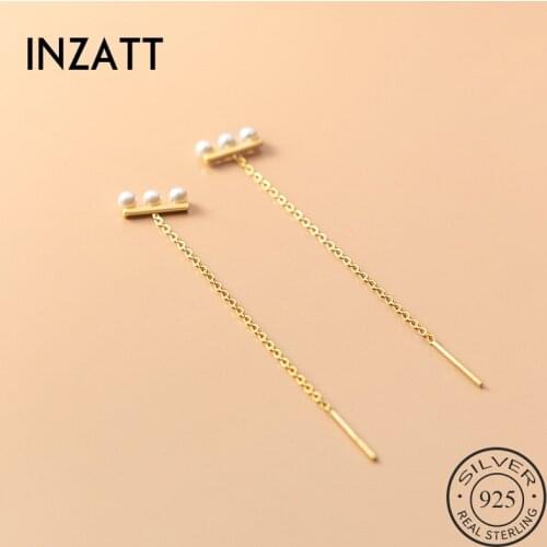 INZATT Real 925 Sterling Silver Pearl Letter T Chain Tassel Hoop Earrings For Fashion Women Punk Fine Jewelry Accessories