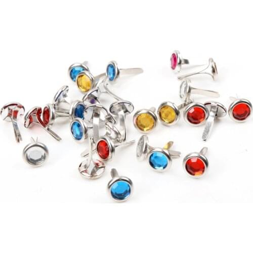 8X15mm 50Pcs Mixed Rhinestone Studs And Spikes For Clothes Round Brads Scrapbooking Embellishment Fastener Brads