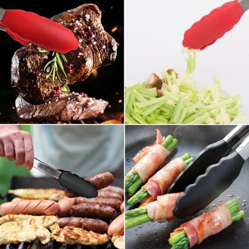 Silicone Food Tong Stainless Steel Kitchen Tongs Silicone Non-slip Cooking Clip Clamp BBQ Salad Tools Grill Kitchen Accessories
