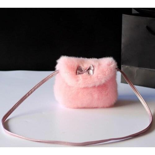 Cute Fluff Girls Small Bags Women Mini Bowknot Crossbody Bag Soft Fur Shoulder Bag Purse /BY