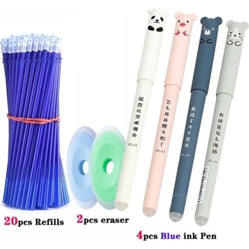 26 Pcs/Set 0.5mm Erasable Gel Pen Blue Black Ink Refills Rods Washable Handle Writing Pen Office School Stationery Supplies