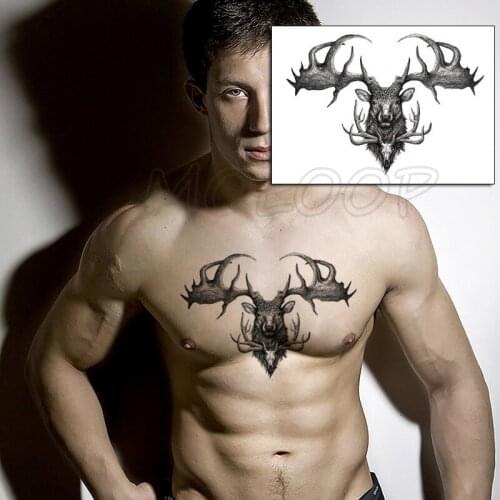 Tattoo Sticker Big Deer Angle Skull Animal Element Temporary Fake Tatoo for Women Men Body Art