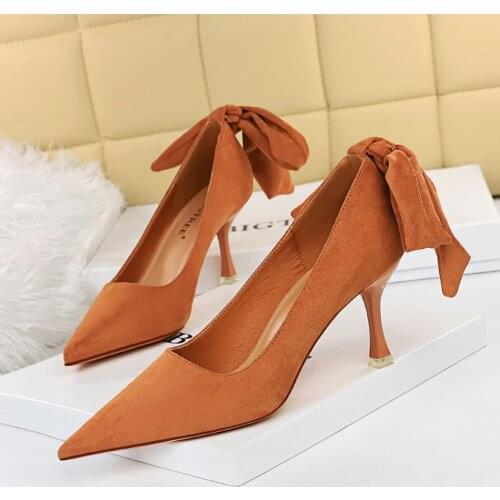 BIGTREE 2021New Women Luxury 7.5cm High Heels Bridal Pumps Lady Pointed Toe Bow Nude Stiletto Scarpins Wedding Party Dress Shoes