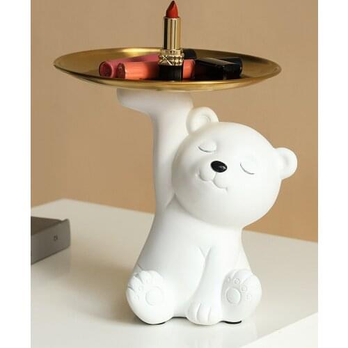 European-style Resin Decoration Living Room Porch Home Decoration Stainless Steel Storage Tray Creative Bear New Home Gift