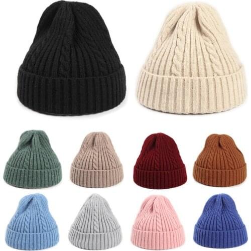 Solid Color Crimp Keep Warm Outdoor Men Beanie Hat Autumn Winter Unisex Knitting Women Ski Cap Elasticity Skull Cap