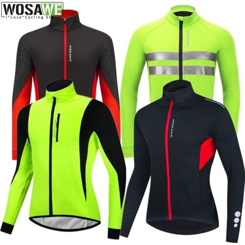 WOSAWE Menss Winter Warm Up Thermal Fleece Cycling Jacket Bicycle MTB Road Bike Clothing Windproof Water Repellent Long Jersey