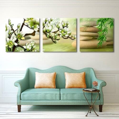 Green Magnolia Flower Canvas Art Posters and Prints Zen Bamboo Plants Painting Wall Pictures for Living Room Home Decoration
