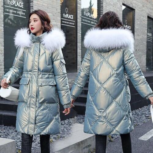 2021 Autumn Winter Women New Solid Parkas Ladies Casual Thick Hooded Fur Collar Loose Outerwear Female Cotton Padded Jacket M259
