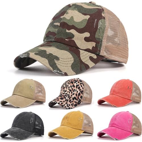 Womens Mesh Cap Ponytail Baseball Caps For Women Trucker Hat Camouflage Leopard Print Casquette Femme Summer Outdoor Sport Hats
