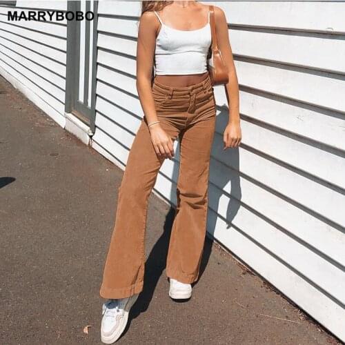 Women Retro Corduroy Casual Pants Harajuku Brown Wide Leg Pants 2021 Autumn Winter High Waist Loose Trousers Streetwear