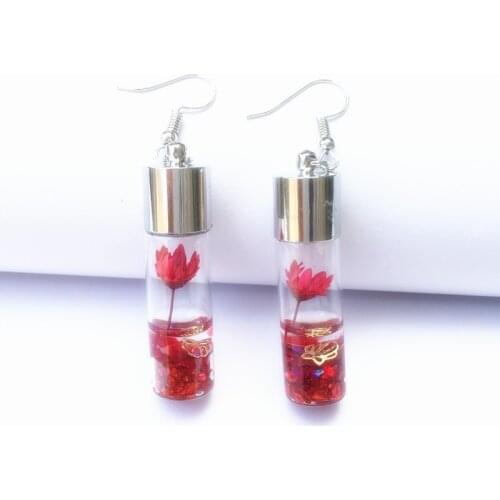 2021 Trend Red Flower Pendants Earrings for Women Unusual Cool Dried Flowers Resin Statement Earring Funny Vintage Cute Jewelry