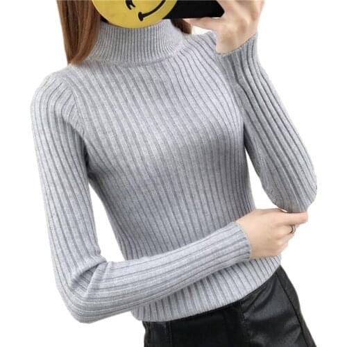 High Quality Elasticity Knit Pullover Sweater Women Autumn Winter New Tight Slim Half Turtleneck Jumper Female Bottom Sweater 12