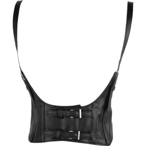 Women Vintage Gothic Faux Leather Underbust Corset Crop Top Solid Color Adjustable Vest Waist Belt Double Buckle Cincher