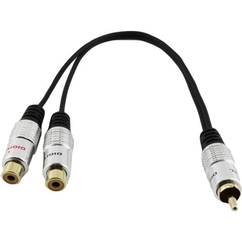 1x Gold Plated RCA Phono Male to Dual RCA Female Jack M/F Y Splitter Audio Video Adapter Cable Metal Aluminum Shell 25cm