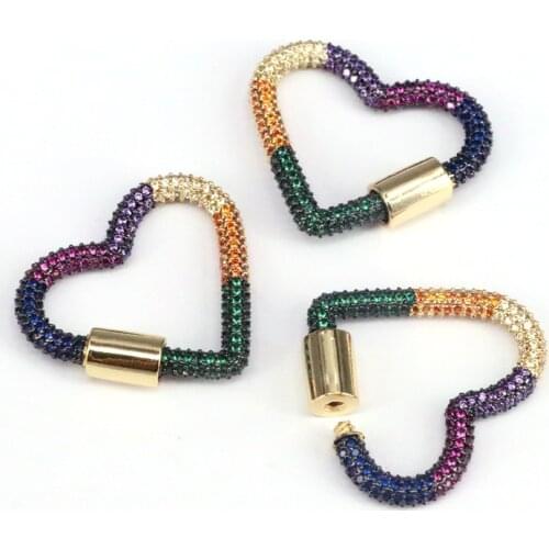 3Pcs, Screw Clasps Accessories Cz Heart Fastener Spiral Clasps For DIY Women Jewellery Making Supplies