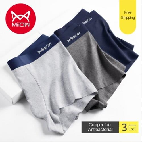 Miow Genuine Mens Underwear Mens Cotton Boxers Middle Waist Traceless Antibacterial Breathable Large Student Boxer Shorts
