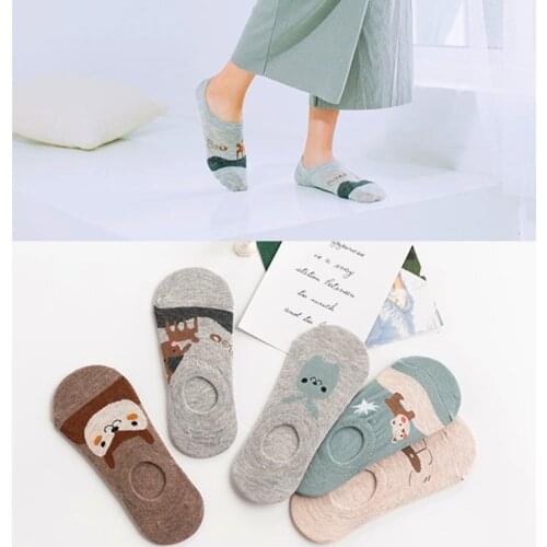 Wholesale 5 Pairs Cute Harajuku Animal Socks Women Summer Janpanese Gray Brown Rabbit Funny Low Cut Boat Sock Happy Sox Dropship