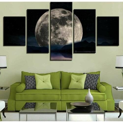 Super Full Moon Night 5 Pcs Canvas Picture Print Wall Art Canvas Painting Wall Decor for Living Room Poster No Framed